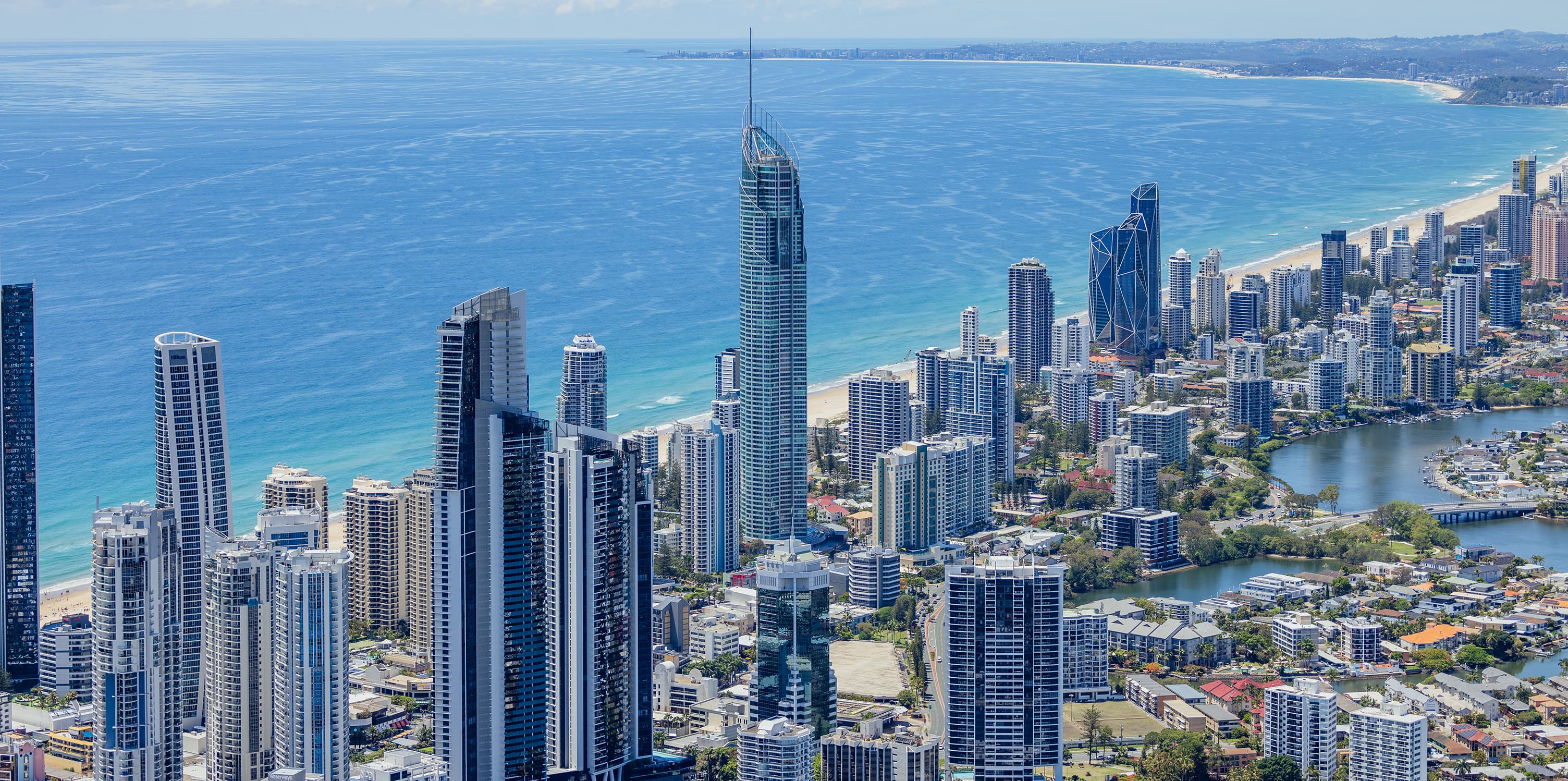 Aerial view of Gold coast skyline and coastline.