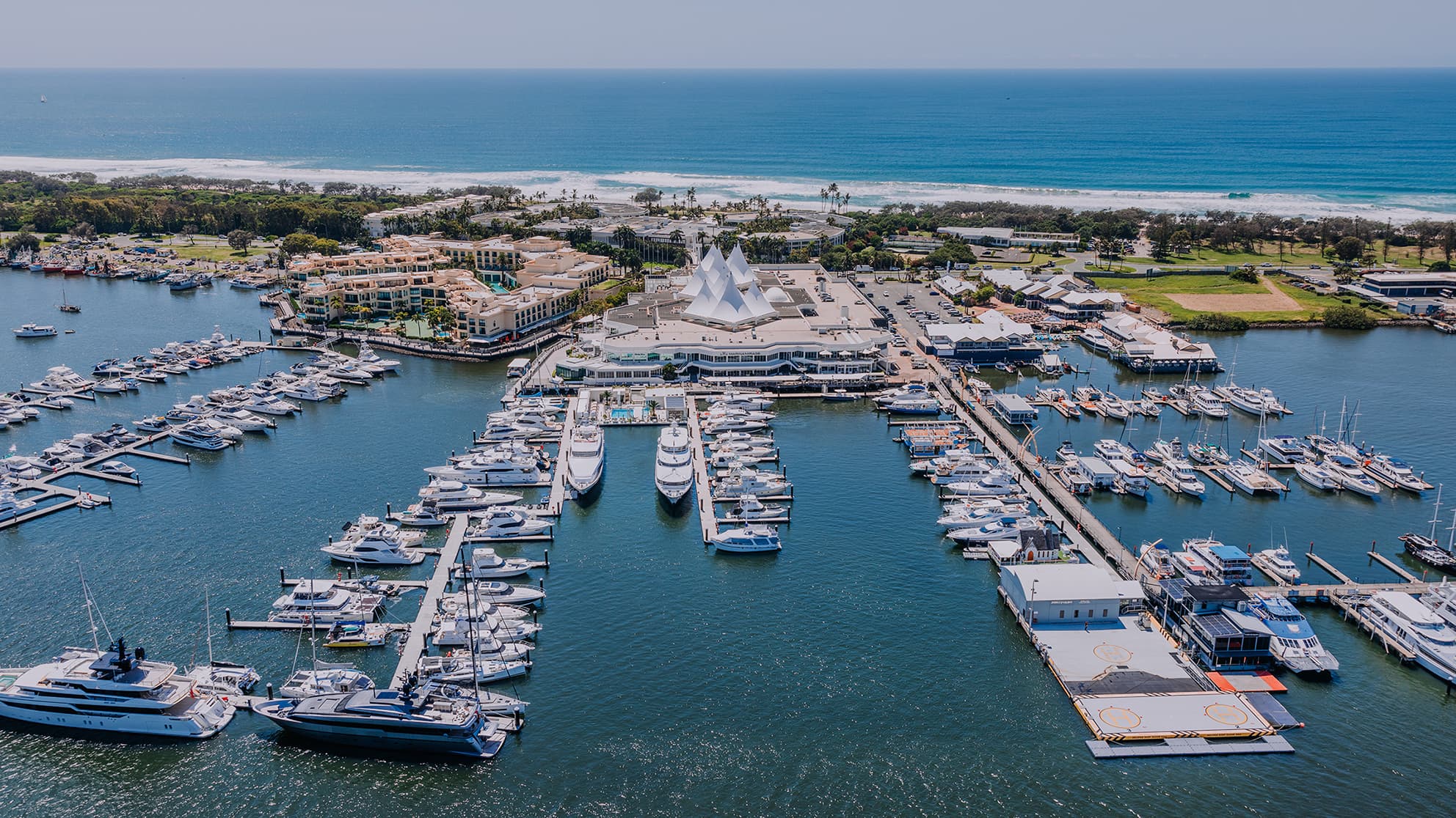 Luxury marine craft and superyacht docked at Marina Mirage, Gold Coast.