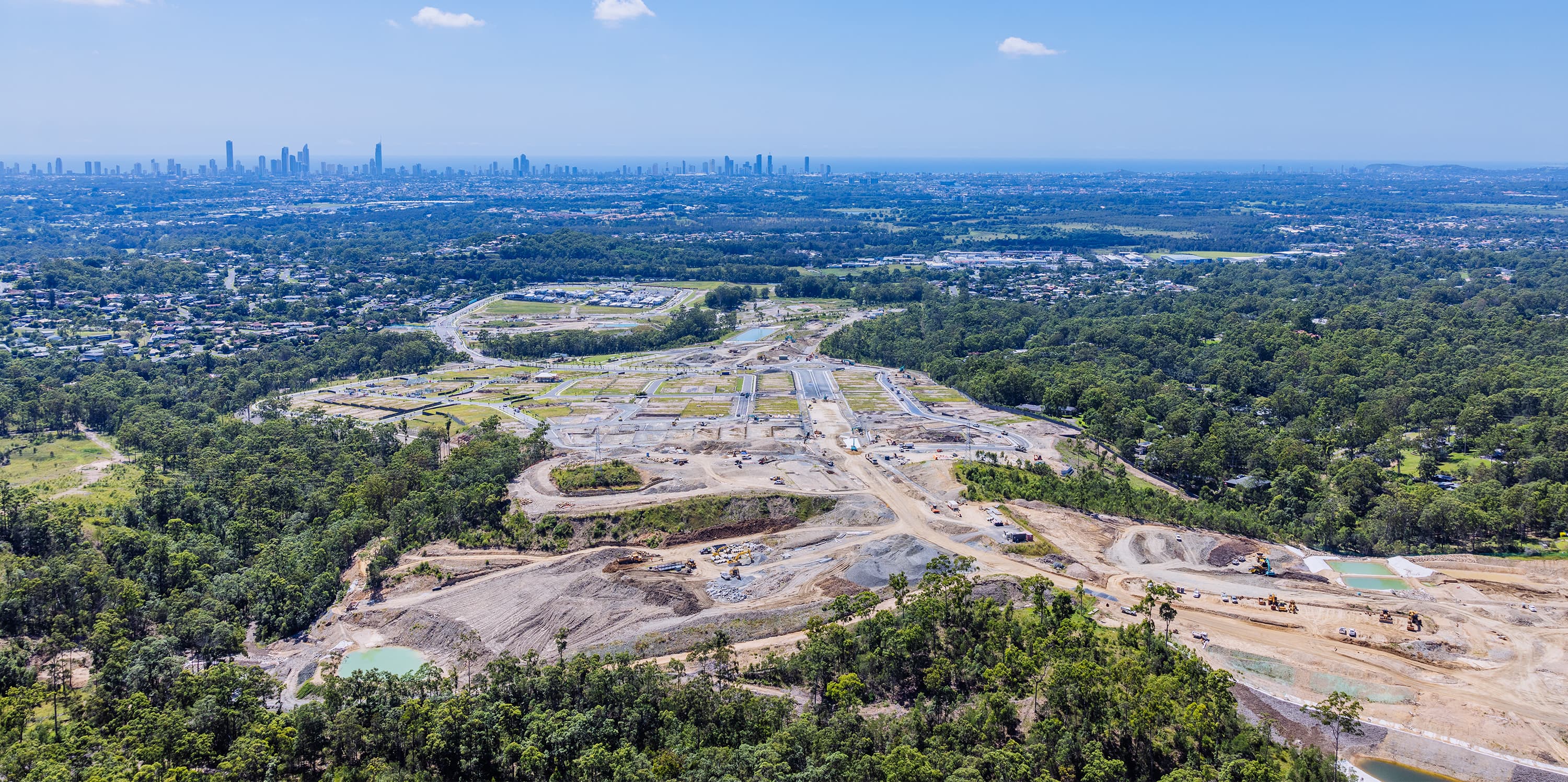 Aerial view of construction of SkyRidge Living, Gold Coast.