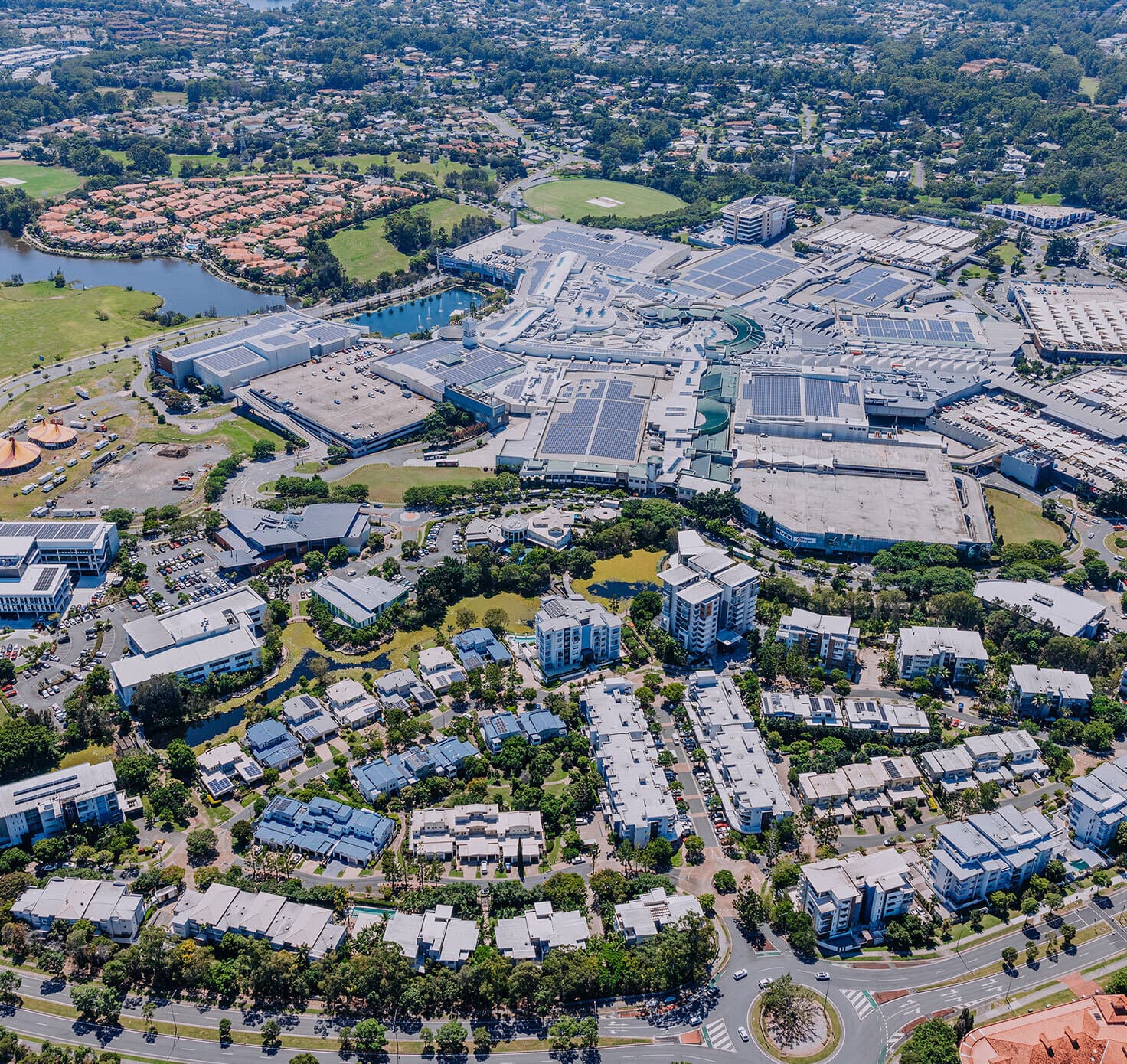 Aerial view of Robina Town Centre and surrounding neighbourhood.