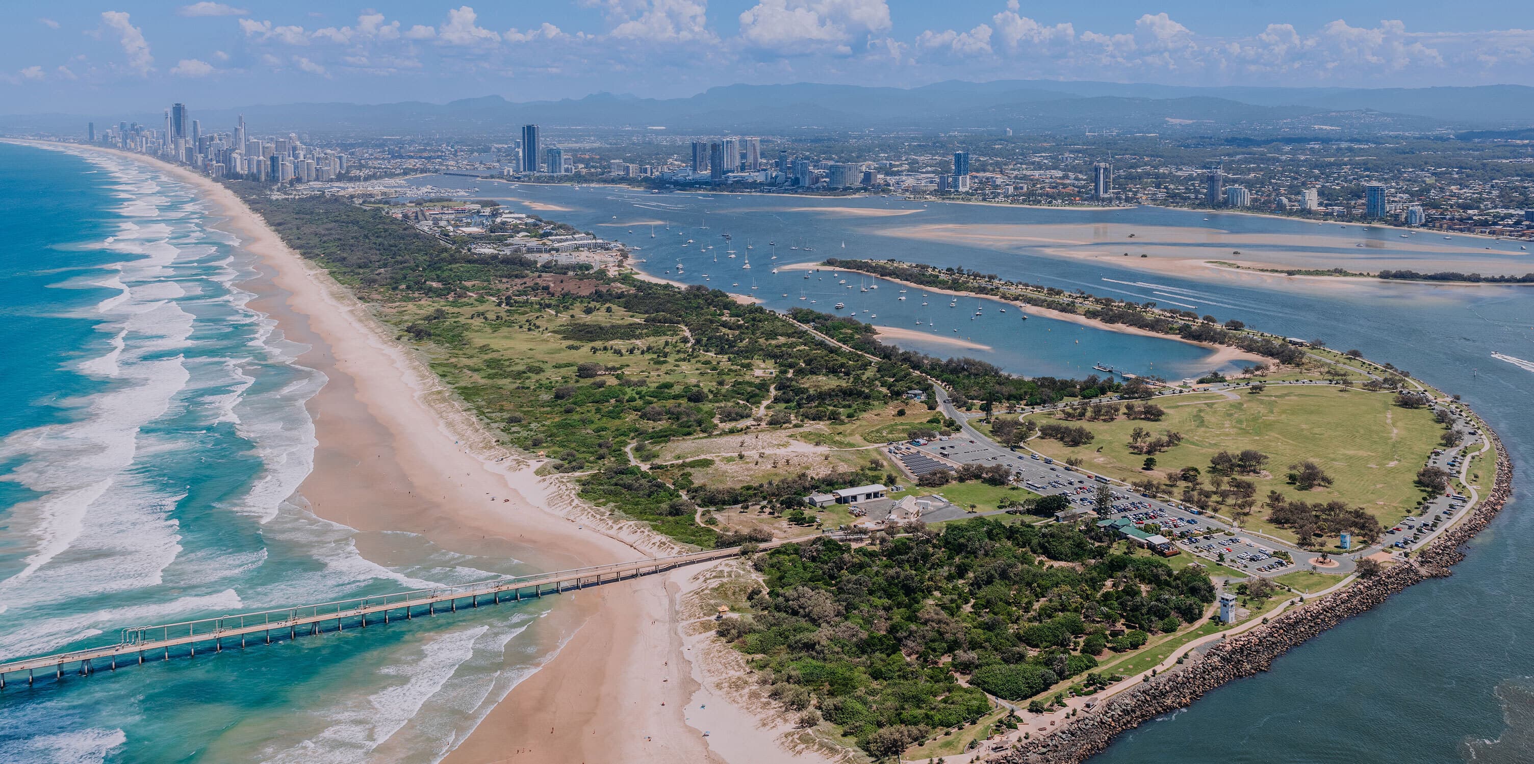 Beach, waterways and green space at The Spit, Gold Coast.