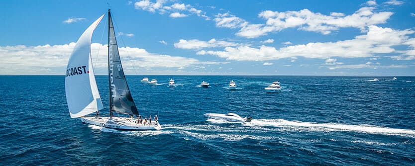 A yacht sailing on the ocean.
