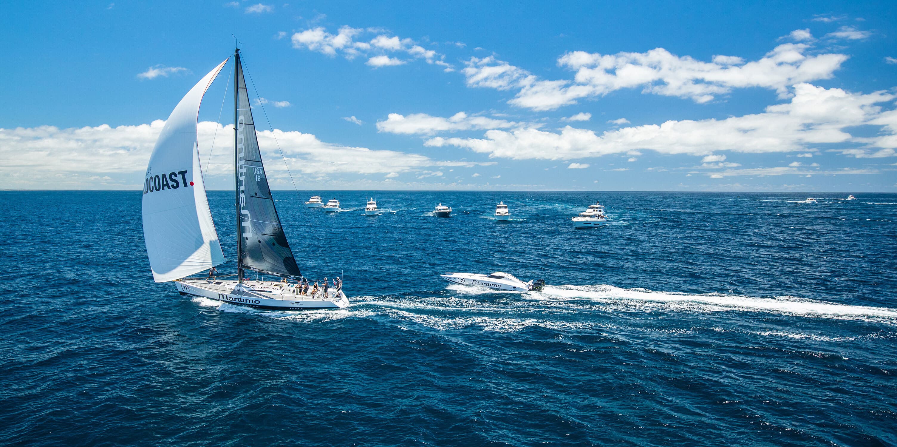 A yacht sailing in the ocean.