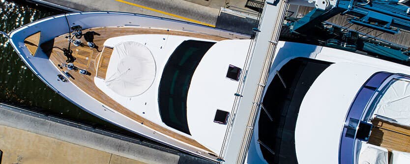 A luxury yacht docked at The Boat Works Gold Coast.