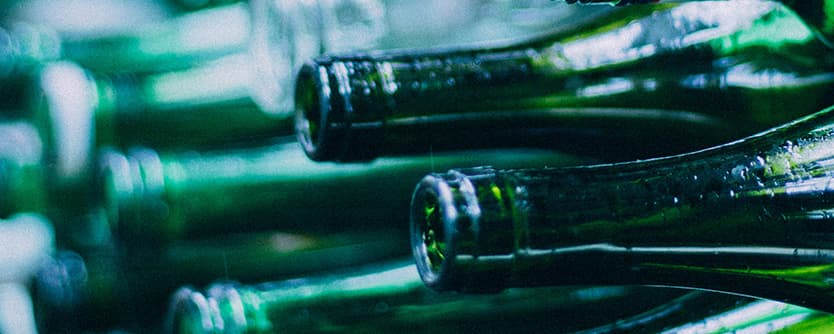 Glass bottles.