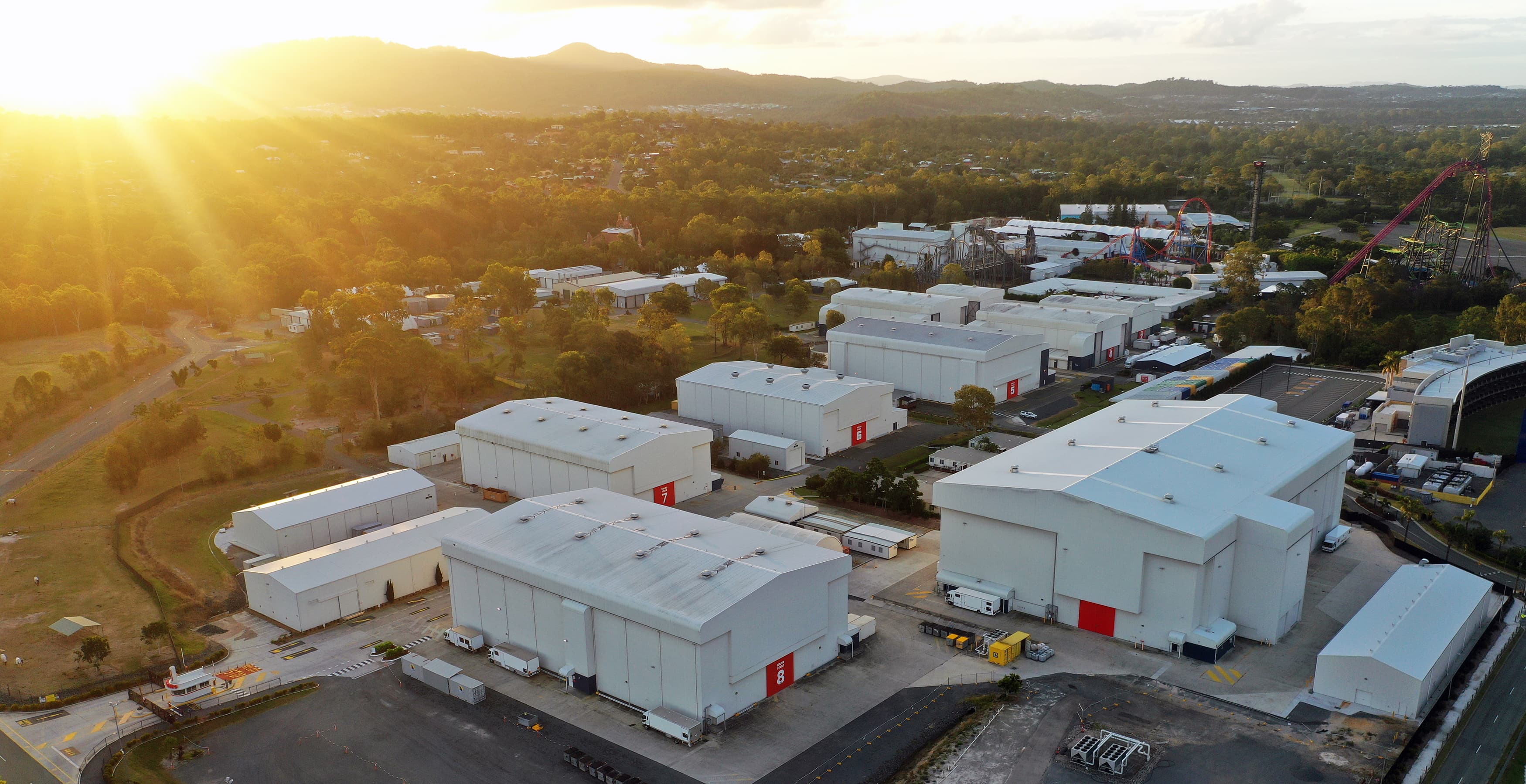 Sound stages at Village Roadshow film studio.